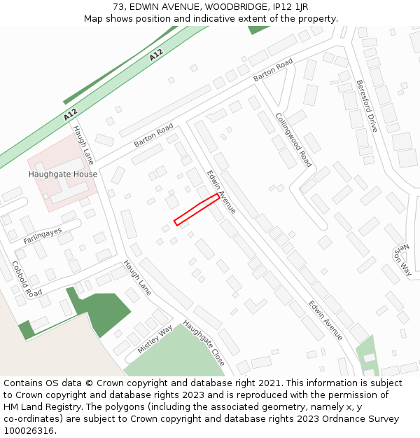 73, EDWIN AVENUE, WOODBRIDGE, IP12 1JR: Location map and indicative extent of plot