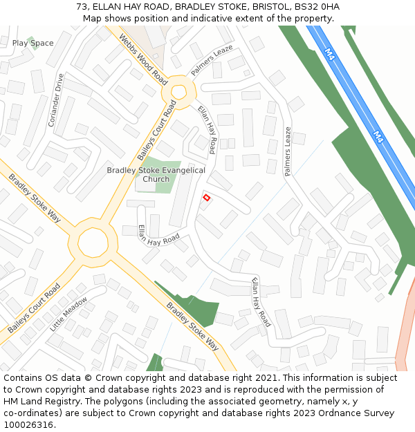 73, ELLAN HAY ROAD, BRADLEY STOKE, BRISTOL, BS32 0HA: Location map and indicative extent of plot