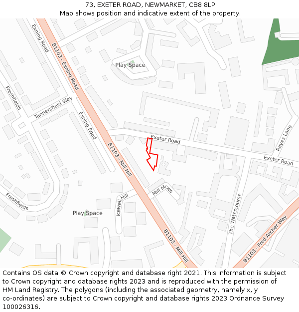73, EXETER ROAD, NEWMARKET, CB8 8LP: Location map and indicative extent of plot