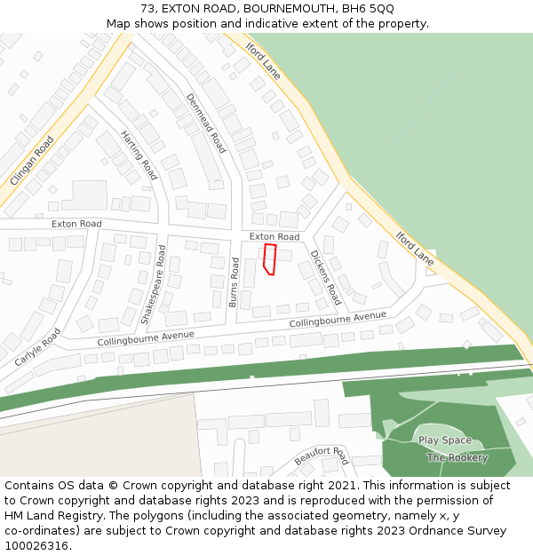 73, EXTON ROAD, BOURNEMOUTH, BH6 5QQ: Location map and indicative extent of plot