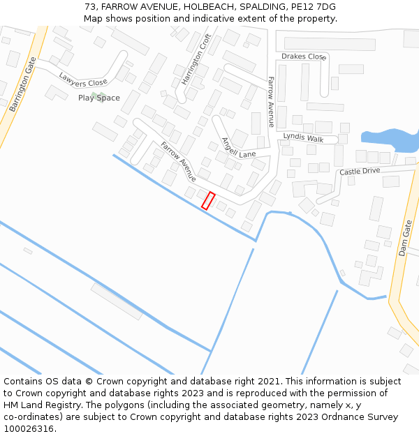 73, FARROW AVENUE, HOLBEACH, SPALDING, PE12 7DG: Location map and indicative extent of plot