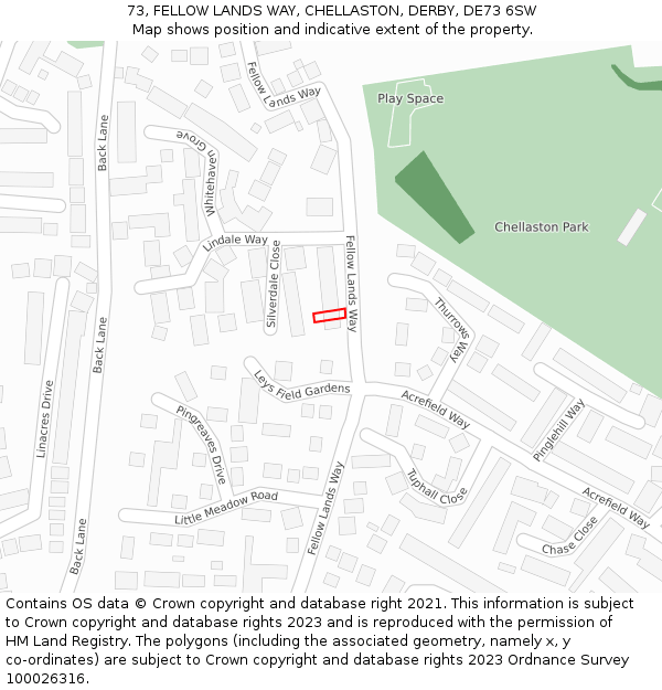 73, FELLOW LANDS WAY, CHELLASTON, DERBY, DE73 6SW: Location map and indicative extent of plot