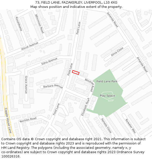 73, FIELD LANE, FAZAKERLEY, LIVERPOOL, L10 4XG: Location map and indicative extent of plot