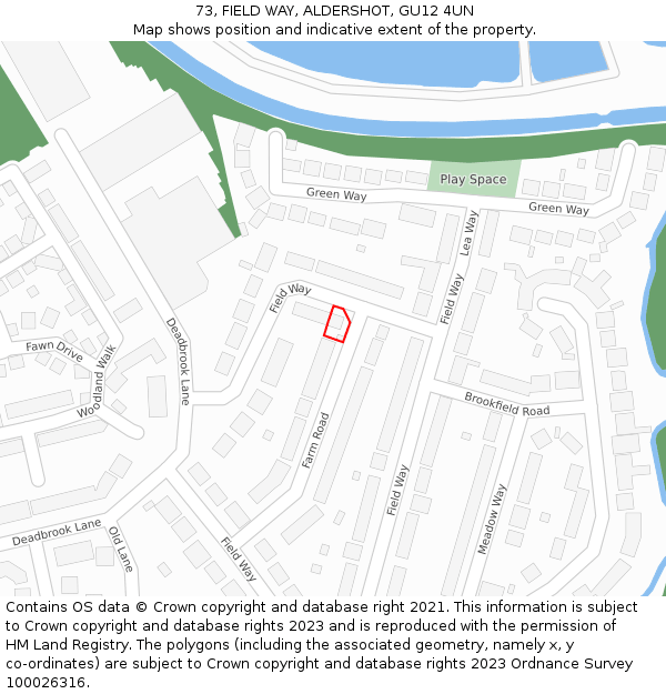 73, FIELD WAY, ALDERSHOT, GU12 4UN: Location map and indicative extent of plot