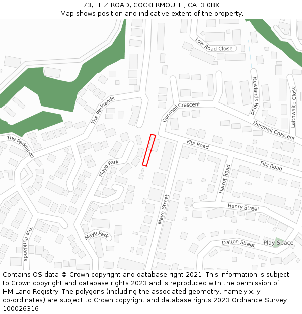 73, FITZ ROAD, COCKERMOUTH, CA13 0BX: Location map and indicative extent of plot