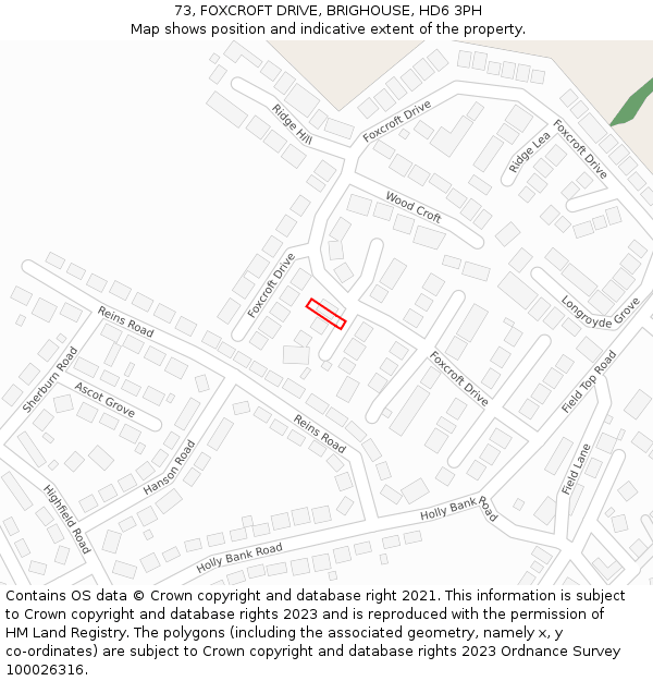 73, FOXCROFT DRIVE, BRIGHOUSE, HD6 3PH: Location map and indicative extent of plot