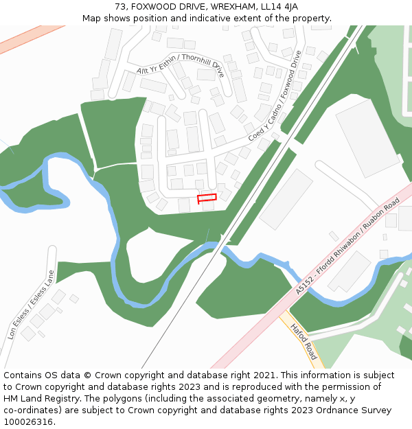 73, FOXWOOD DRIVE, WREXHAM, LL14 4JA: Location map and indicative extent of plot