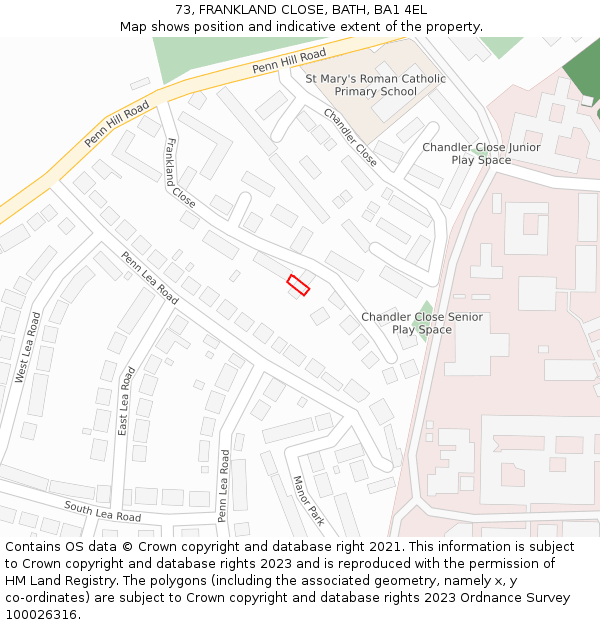 73, FRANKLAND CLOSE, BATH, BA1 4EL: Location map and indicative extent of plot