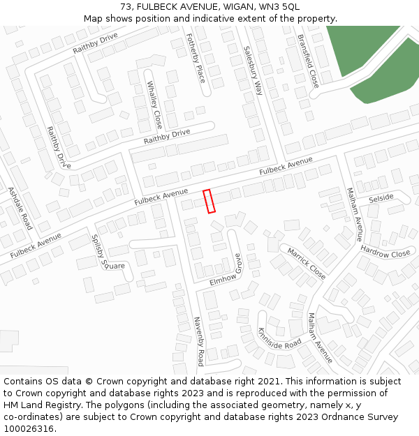 73, FULBECK AVENUE, WIGAN, WN3 5QL: Location map and indicative extent of plot