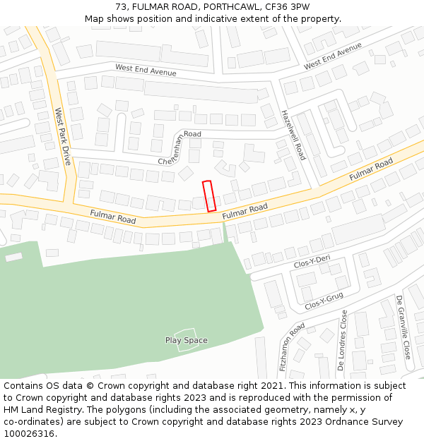 73, FULMAR ROAD, PORTHCAWL, CF36 3PW: Location map and indicative extent of plot