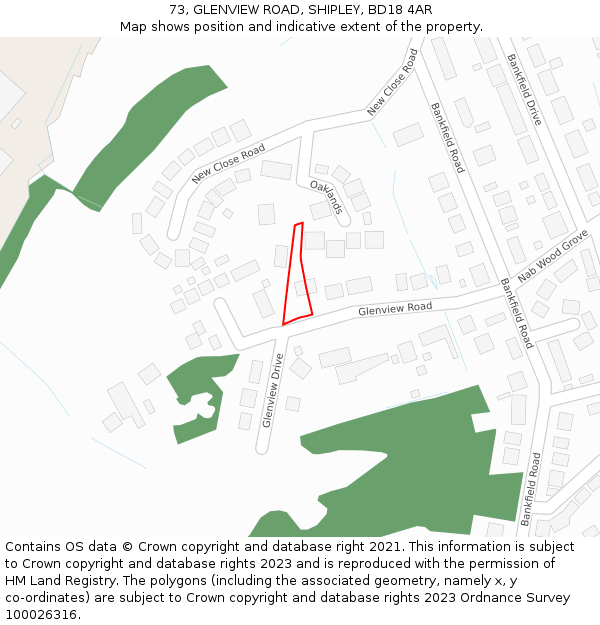73, GLENVIEW ROAD, SHIPLEY, BD18 4AR: Location map and indicative extent of plot