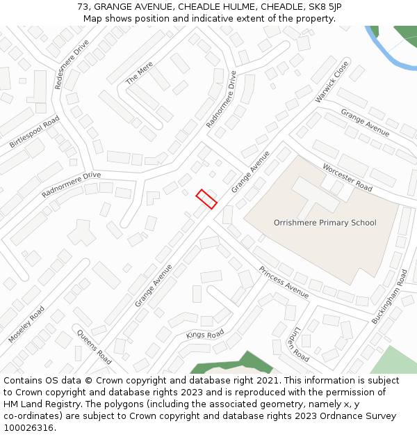 73, GRANGE AVENUE, CHEADLE HULME, CHEADLE, SK8 5JP: Location map and indicative extent of plot