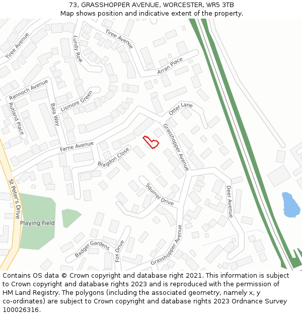 73, GRASSHOPPER AVENUE, WORCESTER, WR5 3TB: Location map and indicative extent of plot