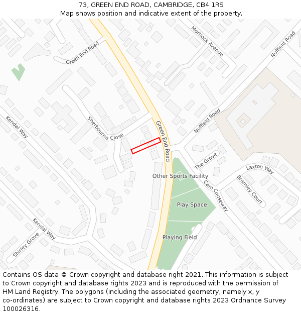 73, GREEN END ROAD, CAMBRIDGE, CB4 1RS: Location map and indicative extent of plot