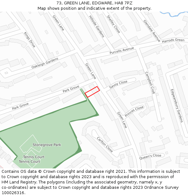 73, GREEN LANE, EDGWARE, HA8 7PZ: Location map and indicative extent of plot