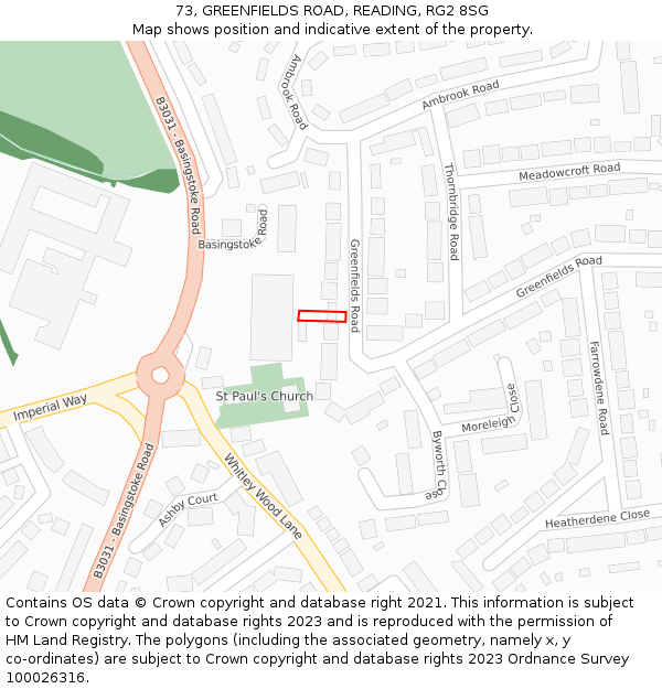 73, GREENFIELDS ROAD, READING, RG2 8SG: Location map and indicative extent of plot