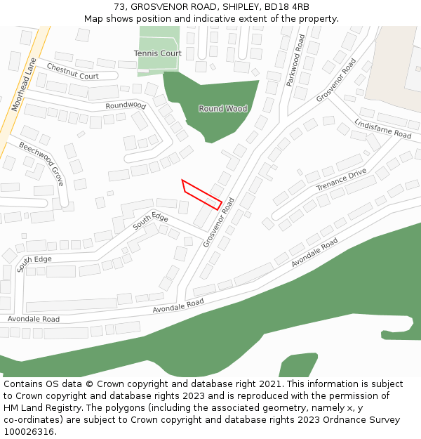 73, GROSVENOR ROAD, SHIPLEY, BD18 4RB: Location map and indicative extent of plot