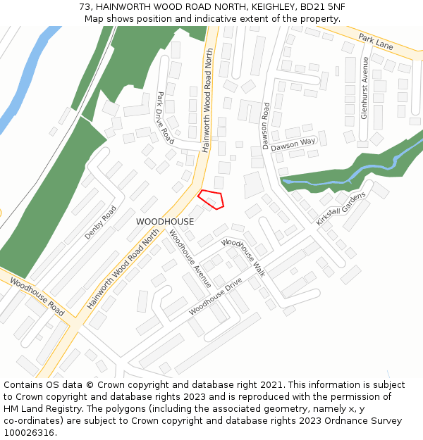 73, HAINWORTH WOOD ROAD NORTH, KEIGHLEY, BD21 5NF: Location map and indicative extent of plot