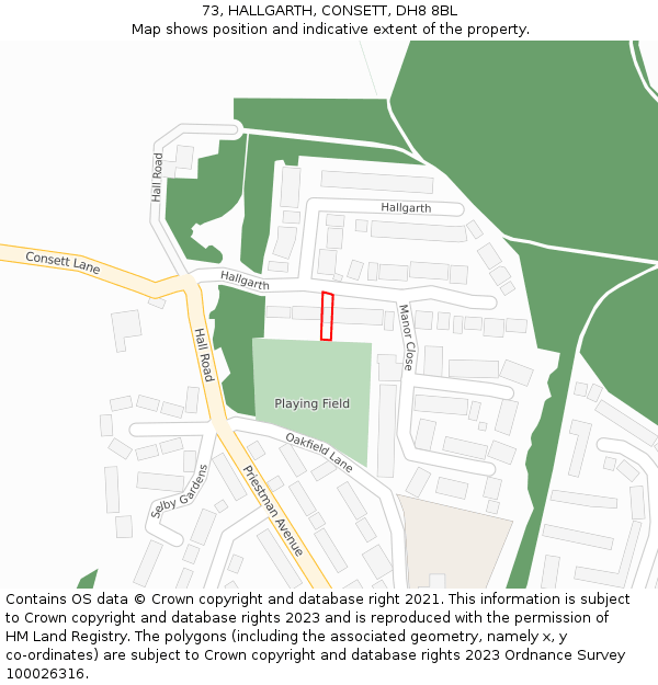 73, HALLGARTH, CONSETT, DH8 8BL: Location map and indicative extent of plot