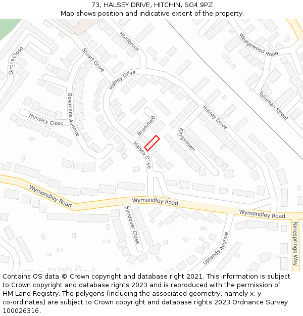73, HALSEY DRIVE, HITCHIN, SG4 9PZ: Location map and indicative extent of plot