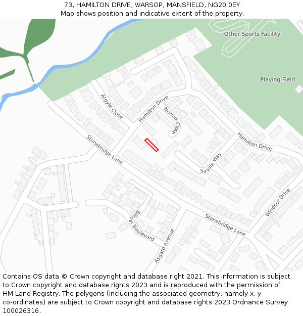 73, HAMILTON DRIVE, WARSOP, MANSFIELD, NG20 0EY: Location map and indicative extent of plot