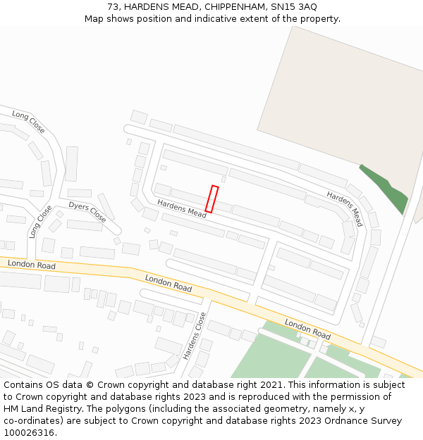 73, HARDENS MEAD, CHIPPENHAM, SN15 3AQ: Location map and indicative extent of plot