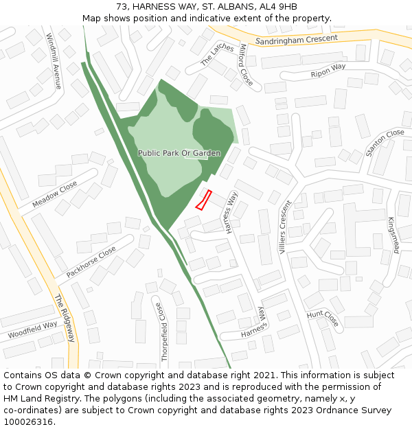 73, HARNESS WAY, ST. ALBANS, AL4 9HB: Location map and indicative extent of plot