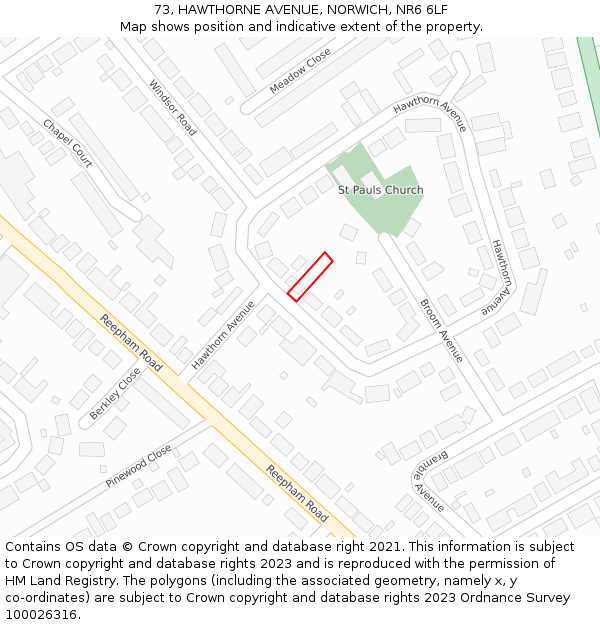 73, HAWTHORNE AVENUE, NORWICH, NR6 6LF: Location map and indicative extent of plot
