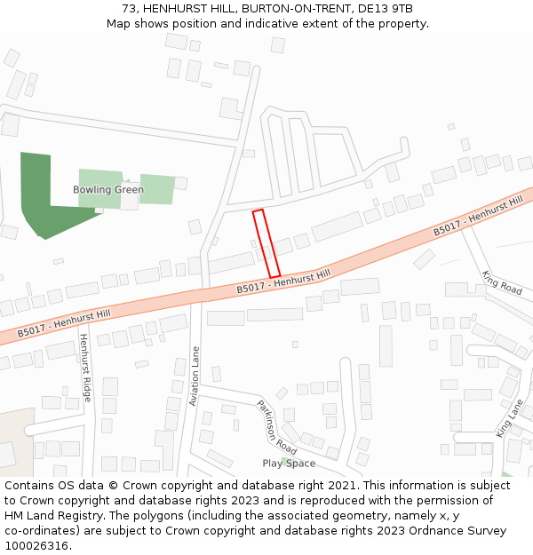 73, HENHURST HILL, BURTON-ON-TRENT, DE13 9TB: Location map and indicative extent of plot