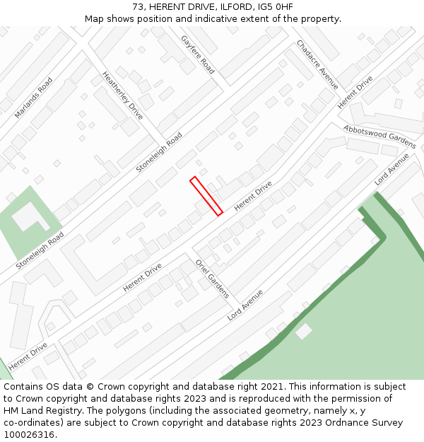 73, HERENT DRIVE, ILFORD, IG5 0HF: Location map and indicative extent of plot