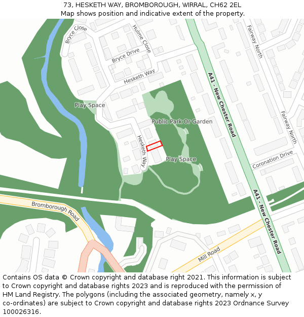 73, HESKETH WAY, BROMBOROUGH, WIRRAL, CH62 2EL: Location map and indicative extent of plot