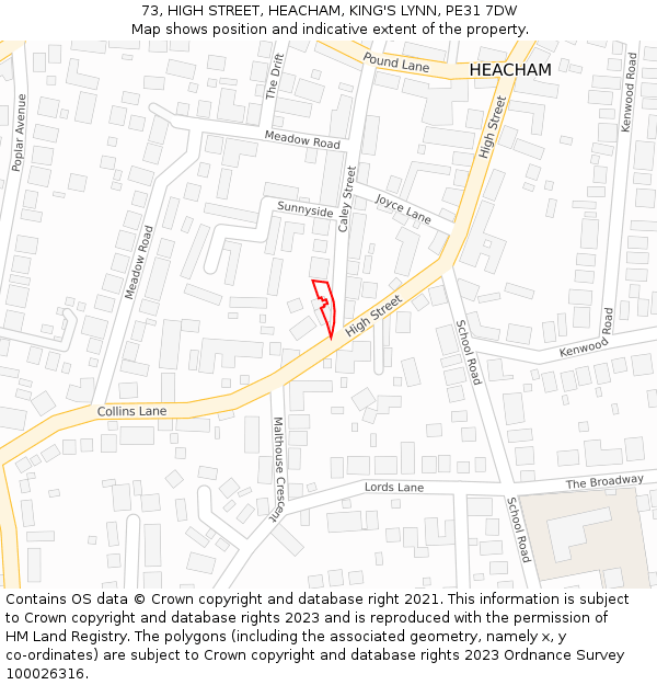 73, HIGH STREET, HEACHAM, KING'S LYNN, PE31 7DW: Location map and indicative extent of plot
