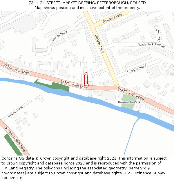 73, HIGH STREET, MARKET DEEPING, PETERBOROUGH, PE6 8ED: Location map and indicative extent of plot