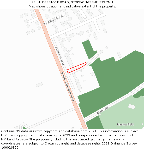 73, HILDERSTONE ROAD, STOKE-ON-TRENT, ST3 7NU: Location map and indicative extent of plot
