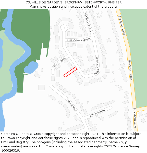 73, HILLSIDE GARDENS, BROCKHAM, BETCHWORTH, RH3 7ER: Location map and indicative extent of plot