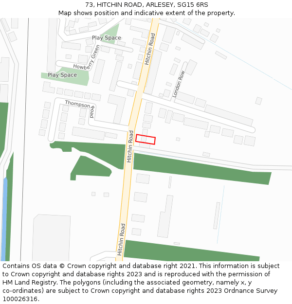 73, HITCHIN ROAD, ARLESEY, SG15 6RS: Location map and indicative extent of plot