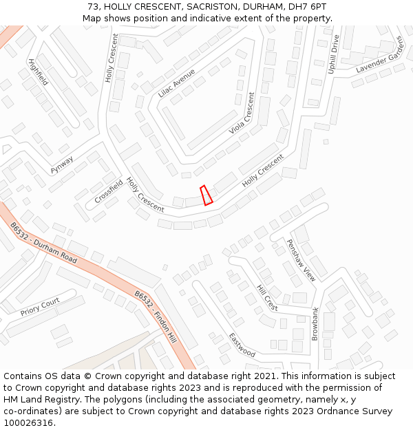 73, HOLLY CRESCENT, SACRISTON, DURHAM, DH7 6PT: Location map and indicative extent of plot