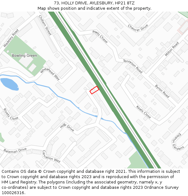 73, HOLLY DRIVE, AYLESBURY, HP21 8TZ: Location map and indicative extent of plot