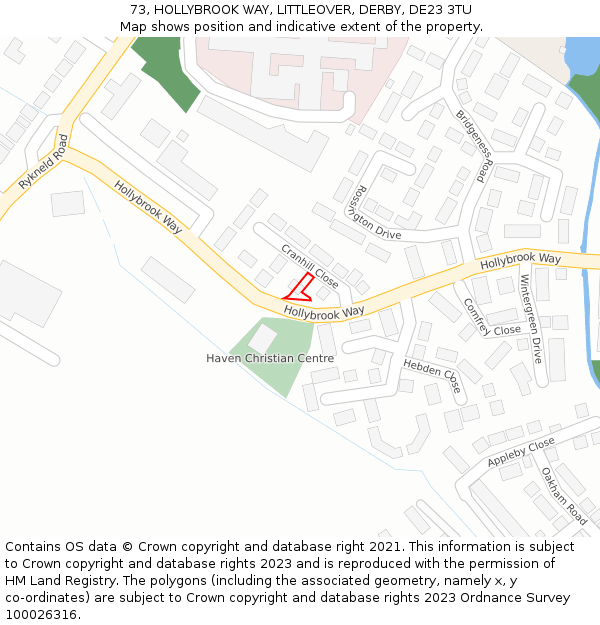 73, HOLLYBROOK WAY, LITTLEOVER, DERBY, DE23 3TU: Location map and indicative extent of plot