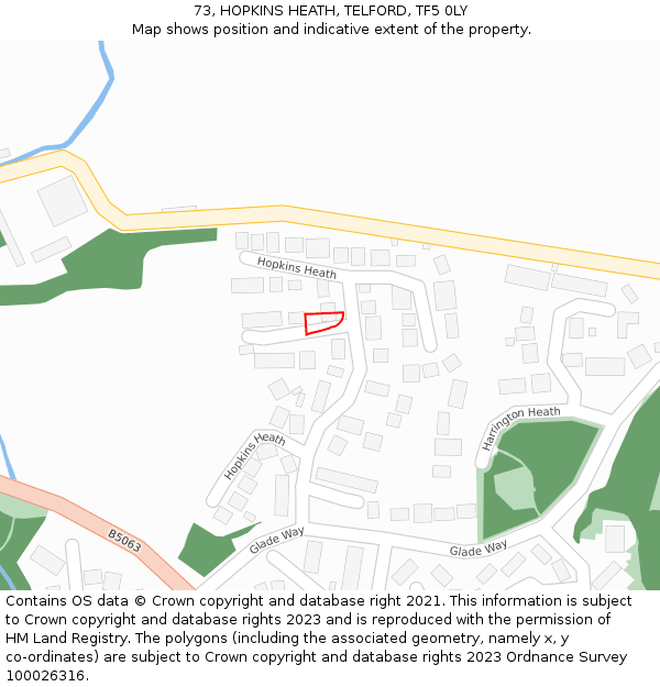 73, HOPKINS HEATH, TELFORD, TF5 0LY: Location map and indicative extent of plot