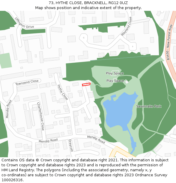 73, HYTHE CLOSE, BRACKNELL, RG12 0UZ: Location map and indicative extent of plot