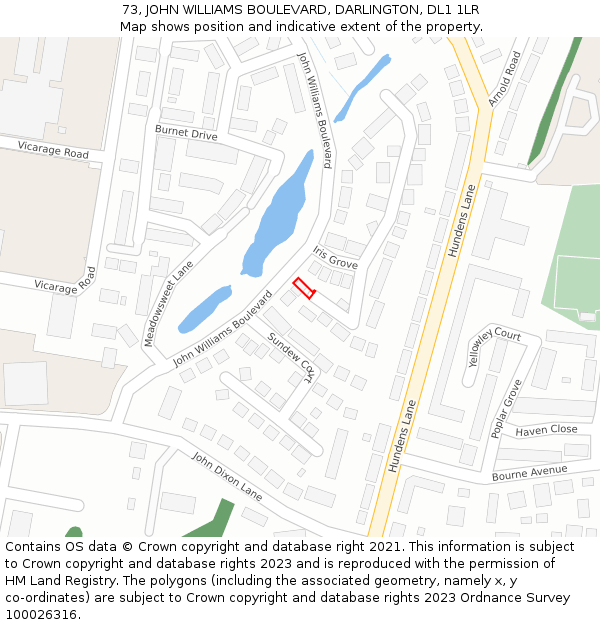 73, JOHN WILLIAMS BOULEVARD, DARLINGTON, DL1 1LR: Location map and indicative extent of plot