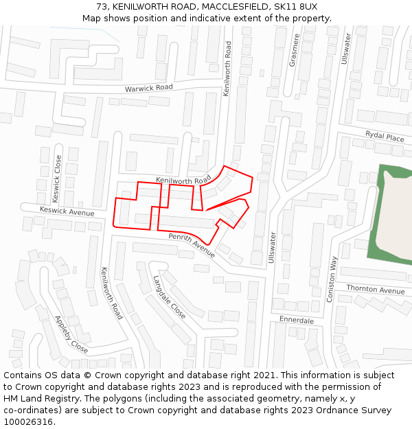 73, KENILWORTH ROAD, MACCLESFIELD, SK11 8UX: Location map and indicative extent of plot