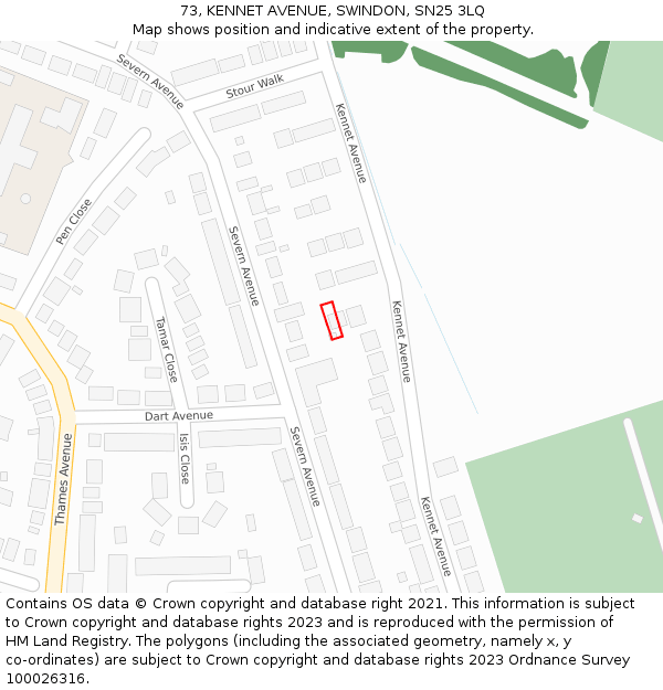 73, KENNET AVENUE, SWINDON, SN25 3LQ: Location map and indicative extent of plot