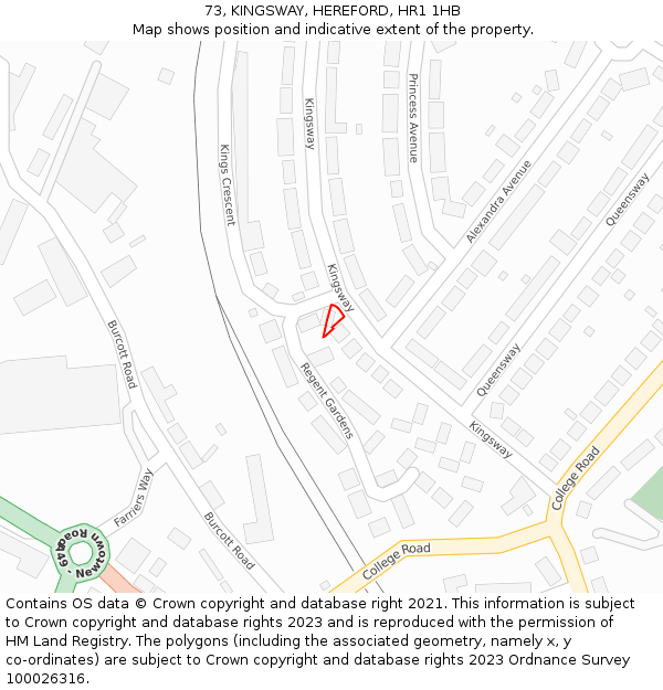 73, KINGSWAY, HEREFORD, HR1 1HB: Location map and indicative extent of plot