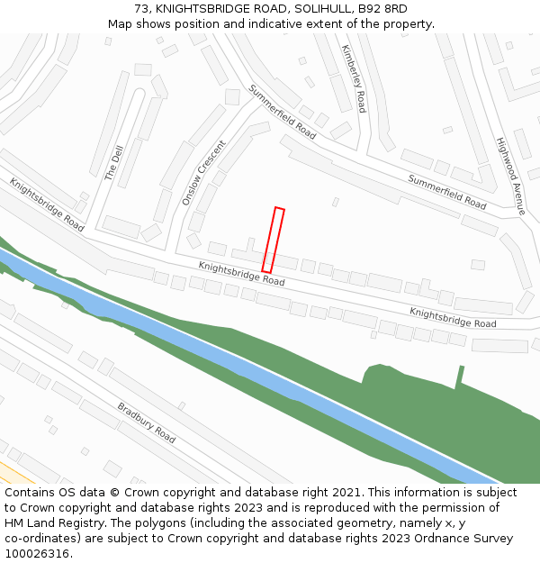 73, KNIGHTSBRIDGE ROAD, SOLIHULL, B92 8RD: Location map and indicative extent of plot