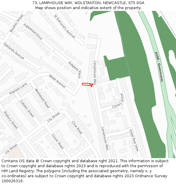 73, LAMPHOUSE WAY, WOLSTANTON, NEWCASTLE, ST5 0GA: Location map and indicative extent of plot