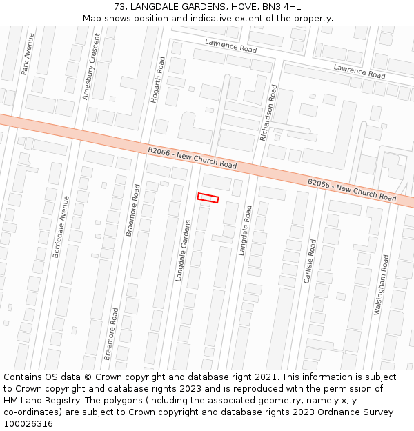 73, LANGDALE GARDENS, HOVE, BN3 4HL: Location map and indicative extent of plot