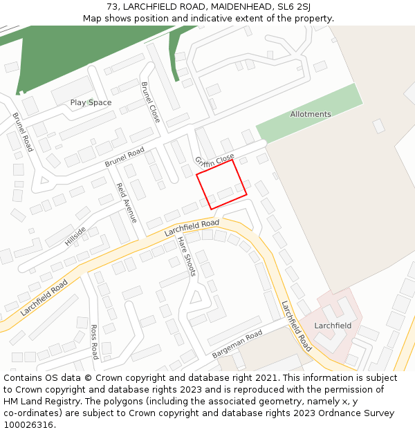 73, LARCHFIELD ROAD, MAIDENHEAD, SL6 2SJ: Location map and indicative extent of plot