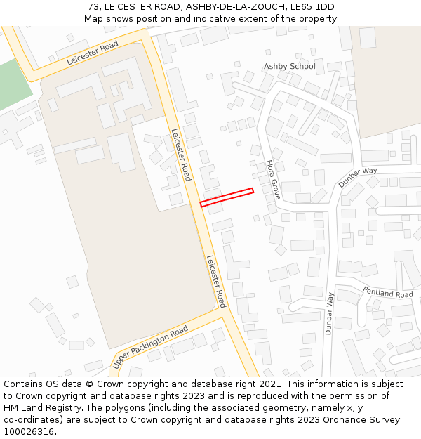 73, LEICESTER ROAD, ASHBY-DE-LA-ZOUCH, LE65 1DD: Location map and indicative extent of plot